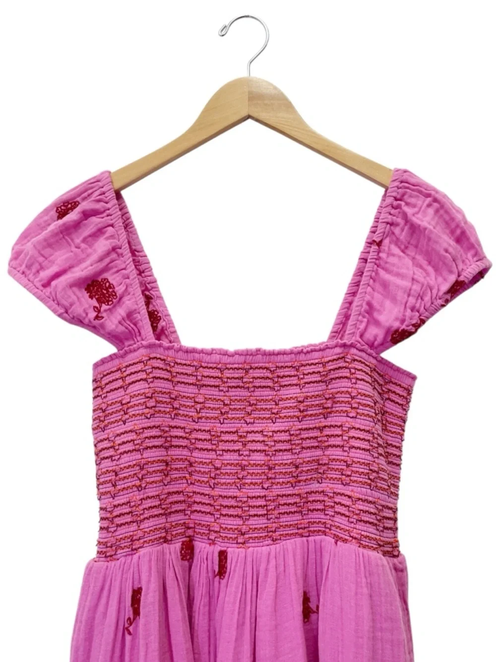 NWT Free People Tory Embroidered Mini Dress Pink Smocked Floral Boho Size Large - Picture 7 of 16